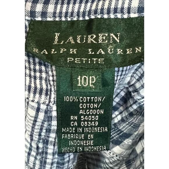 Lauren Ralph Lauren Vintage Plaid Patchwork Top Button Up Sleeveless Blue Sz 10P - Picture 7 of 7